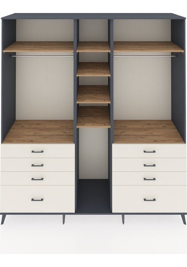 Kronos Dolap 8 Raflı 8 Çekmeceli 3 Askılı 220x59x243 Antrasit-çam/aytaşı Atlas Çam/aytası