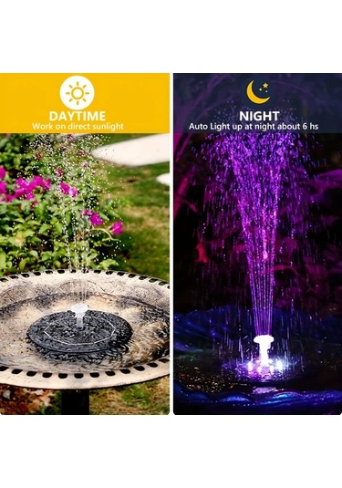 Honeybeeshop 3.5 Watt Renkli Led Işıklı Güneş Enerjili Çeşme Pompası Kuş Banyoları Bahçe Göletleri Ve Havuzlar İçin Lityum Pilli Kolay Kurulum
