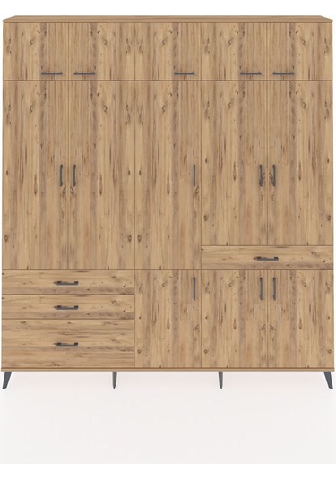 Arges Dolap 8 Raflı 4 Çekmeceli 3 Askılı 220x30x243 Çam-çam/çam Atlas Çam/atlas Çam