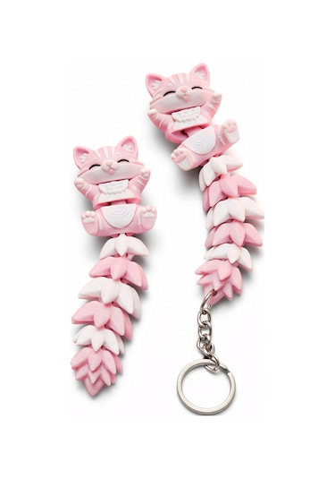 Sevimli Esnek Kedi Anahtarlık Hareketli Fidget Tasarım 2'li