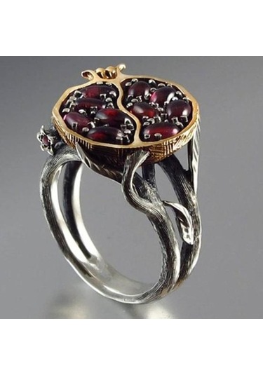 Vintage Sahte Taş Rattan Nar Yüzük Kadın Düğün Nişan Takı Us 7 Çok Renkli