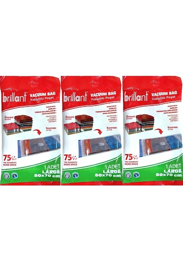 Brillant Vakumlu Poşet/hurç 50 70cm Large İç Adet 1 3 Lü Set Şeffaf