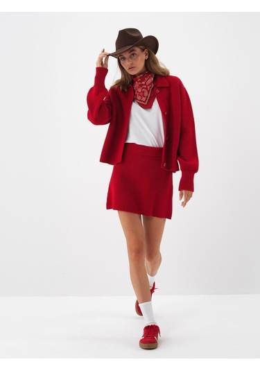 Kırmızı Doğal Yün Dokulu Regular Fit Etek 851069 Kırmızı