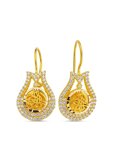 Altın Tuğralı Küpe Lale Tasarım