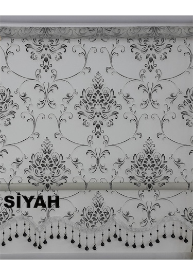 Asyhome Siyah-Krem Damask Desen Çift Mek. Tül Stor Zebra Perde