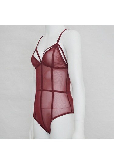 Suntek Bayan Sexy Lingerie Spagetti Kayışı Tulum Romper See Şarap Kırmızısı Şarap Kırmızı