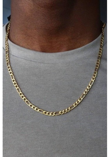 Altın Kaplama Figaro Çelik Zincir Unisex Kolye 55Cm 6Mm Ack06Sr Altın