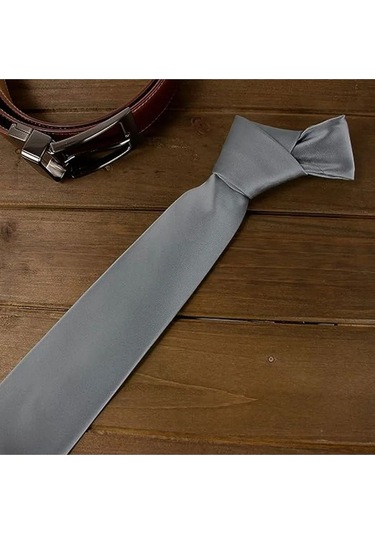 Tezzgelsin Erkek Saten Kravat ve Mendil Set Füme