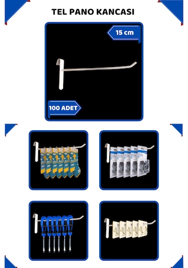 15 Cm - 100 Adet Beyaz Tel Pano Kancası Raf Askısı Beyaz