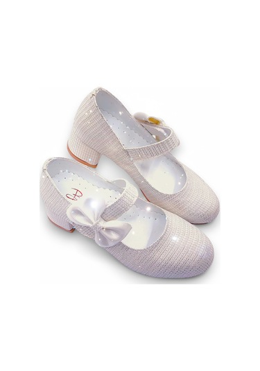 Beebron Ortopedik Topuklu Abiye Kız Çocuk Ayakkabı Shining Series Abiayk2401 Simli Krem Krem