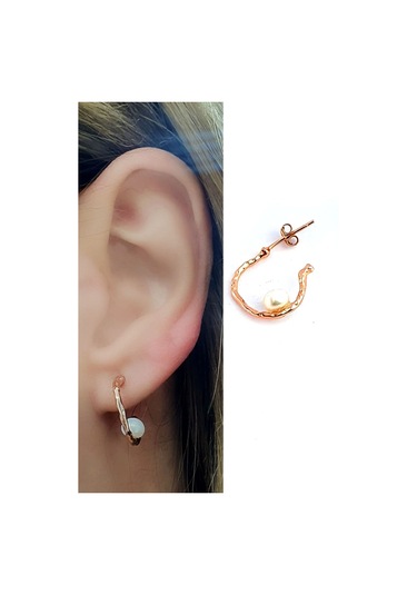 Incili 925Ayar Gümüş Rose Yarım Halka Tasarım Küpe 1.5 Cm