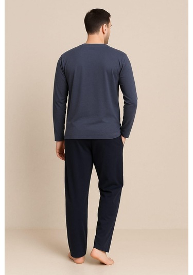Erkek 6150-21 Uzun Kol % 100 Pamuk Pijama Takımı Füme Füme
