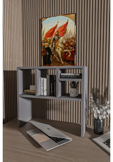 Masaüstü Kitaplık,monitör Standı Raflı,80cm,portatif Minifix Kurulum Antrasit