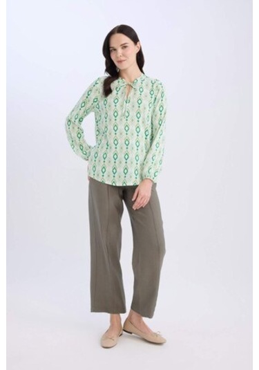 DeFacto Regular Fit Apaş Yaka Desenli Uzun Kollu Bluz N1809AZ25SPNM29 Yeşil
