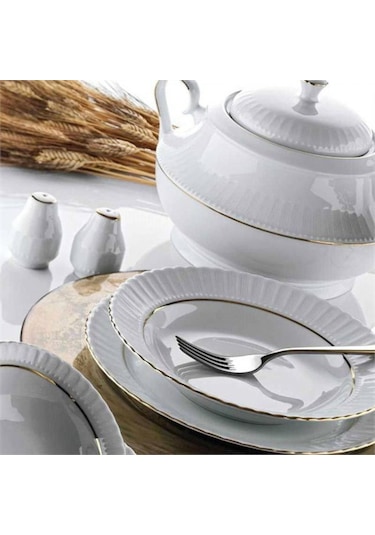 Kütahya Porselen Sedef Yaldızlı 22 Cm Yemek Tabağı 6'Lı