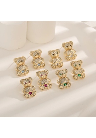 Flybuy Yeni Oyuncak Malzeme Küpe Küpe Koleksiyonu Hp4010 - Gümüş Bayrak Bakır Ayı Küpe, Kadınlar İçin Sevimli Romantik Tasarım Gümüş