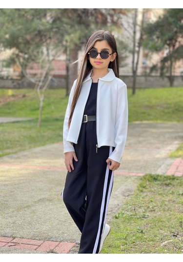 Modavals Kemer Hediyeli Beli Lastikli Şerit Detaylı Garson Boy Kız Çocuk Siyah Tulum & Ceket Kombin Çok Renkli Modavals Kemer Hediyeli Beli Lastikli Şerit Detaylı Garson Boy Kız Çocuk Siyah Tulum & Ceket Kombin Çok Renkli