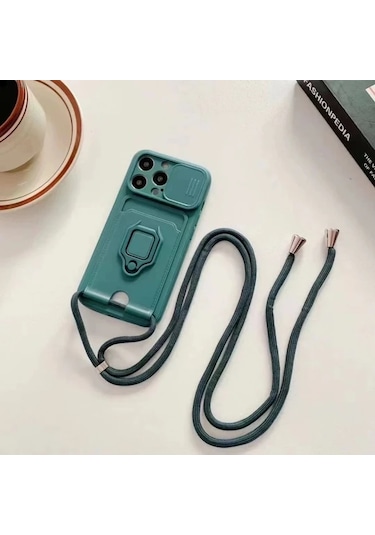 Honeybeeshop Pembe Renk İphone Uyumlu 11 Pro Max Katı Makaron Boyun Askılı Tam Kapak Yumuşak Telefon Kılıf