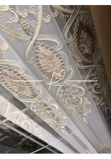 Tül Perde 32122 Nolu Desen Kadife Işleme Tül Perde Çok Renkli