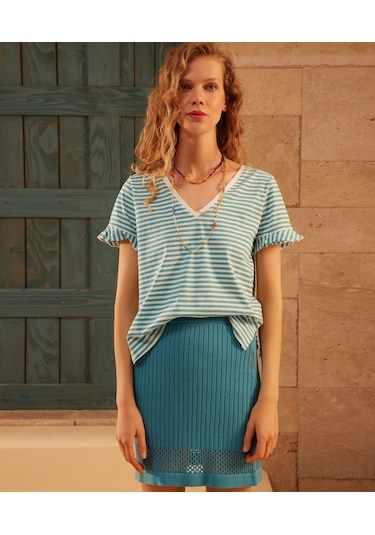 Yargıcı Triko Etek Mavi