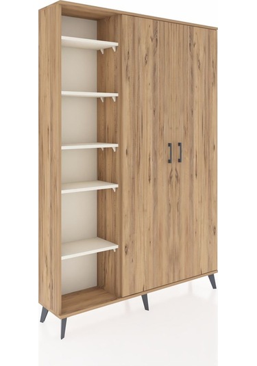 Arges Dolap 7 Raflı 2 Kapaklı Tek Askılı 132x30x195 Çam-çam/a... Çam