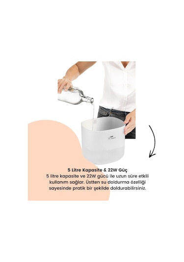 Bebebao Pufi 5lt Ultrasonik 7 Renkli Buhar Makinesi Hava Oda Ortam Nemlendirici Dokunmatik Panel Aromatik Yağ Hazneli
