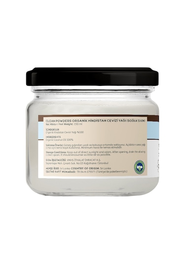 Clean Powders Coconut Oil Organic Hindistan Cevizi Yağı 150 ML