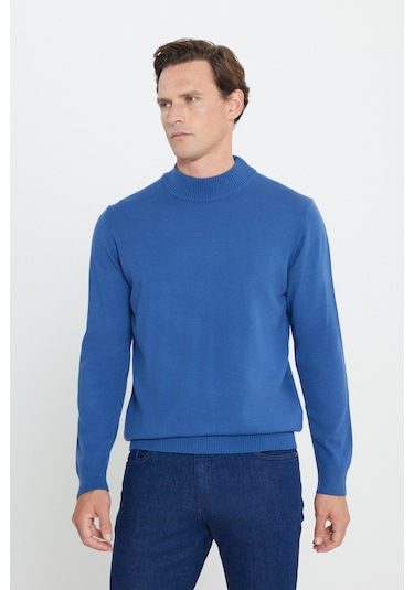 AC&Co / Altınyıldız Classics Erkek İndigo Standart Fit Normal Kesim Yarım Balıkçı Yaka Triko 4A4923100005INDS İndigo