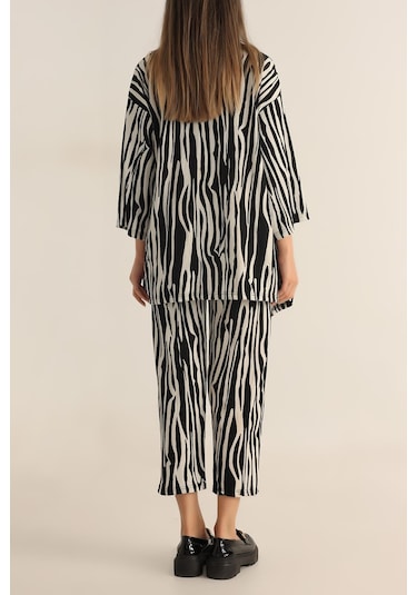 Trend Alisse Zebra Desenli Kimono Kadın Alt Üst Takım Çok Renkli