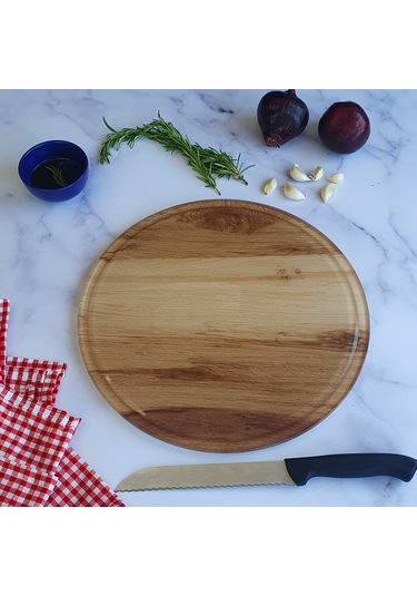 Kanallı Cam Kesme Tablası | Yeni Ahşap Desen | Çap32cm