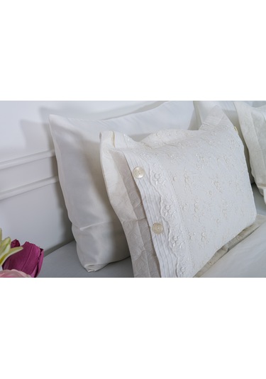 Finezza Gülfem Pamuk Baskılı  Krem- Krem Yatak Örtüsü Seti Çift Kş. 6 Parça-1463