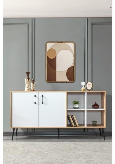 4611 Şile Metal Ayaklı Metal Kulplu 160 Cm Konsol - Yemek Odası Beyaz - Safir Beyaz - Safir