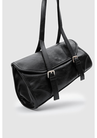 Calvino Vintage Baget Çanta Siyah Siyah
