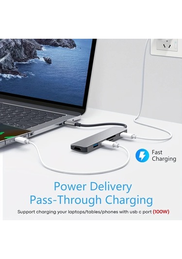 Xuweiwei Usb C Hub Gray Macbook Pro Uyumlu 6ın1 Usbc Hdtv Dongle 4k Hdtv 2usb3 0 Sd Tf Kart Okuyucu 100w Pd