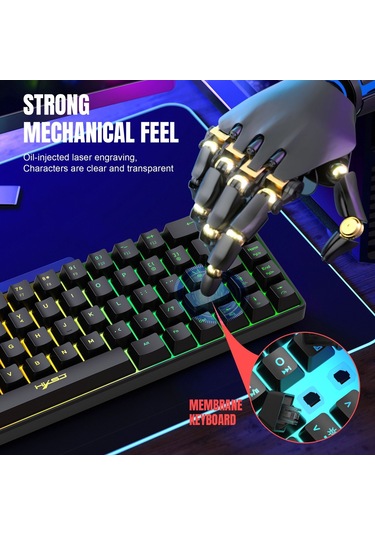 Hxsj V200 Kablosuz Rgb Arka Işık Mekanik Klavye 68 Tuşlu, Kablolu Uzunluk: 1.7m Kırmızı