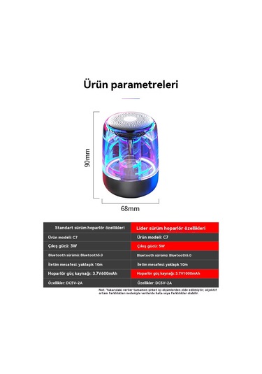 Kristal Cam Kablosuz Bluetooth Tws Hoparlör 1000mah