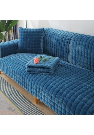 Geeksen Koyu Mavi Flannel Kumaş Yıllık Kıllı Kalın Modern Koltuk Yastık Kılıfı 45x45 Cm Lacivert