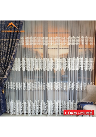 Lüks Tül Perde Brode Işlem Yüksek Kalite Beyaz Rengi Modern House