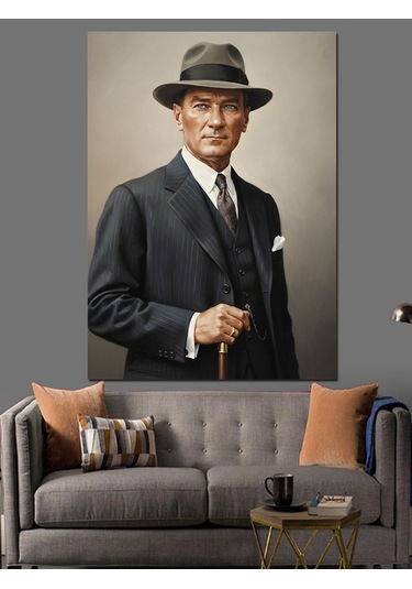 Şapkalı Mustafa Kemal Atatürk Dekoratif Kanvas - Mdf Ahşap Tablo