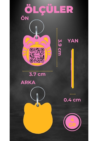 Petjoo 4.Maneki Neko Sarı-Pembe Qr'lı Kedi Künyesi