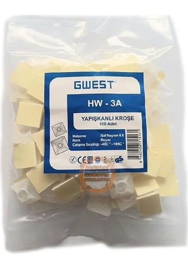 Gwest Hw-3a ,19x19x4mm 100-adet Beyaz Yapışkanlı Kroşe