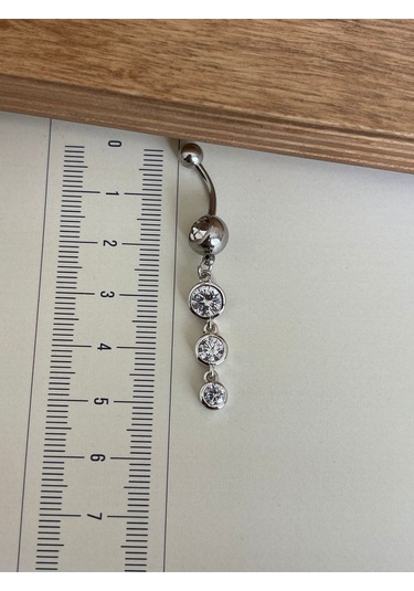 316 L Cerrahi Çelik Standart 10 Mm Baget Taşlı Sallantılı Yuvarlak Model Göbek Piercingi Gümüş