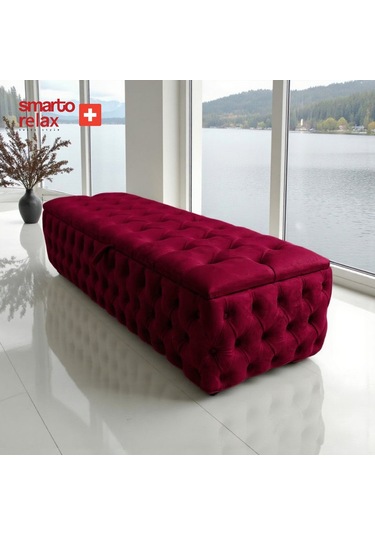 Smarto Relax Puf Saas-fee Sandıklı Ayaksız Kapitoneli Dekoratif 110x45x40 Cm Kırmızı Kırmızı