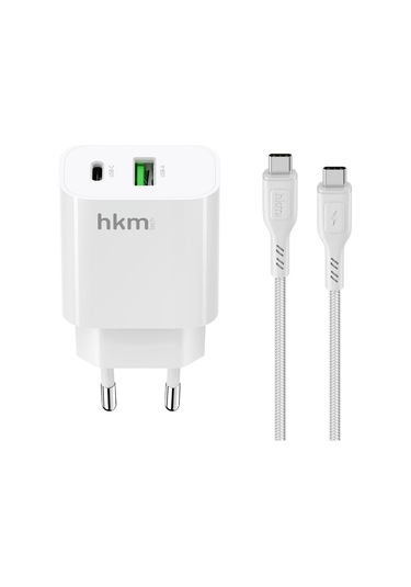 Bolt Duo 20W Usb-A Ve Type-C Çift Portlu Hızlı Şarj Aleti Type-C Kablo Ve Adaptör Seti Beyaz