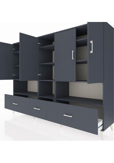 Hyperion Dolap 12 Raflı 3 Çekmeceli 5 Kapaklı 220x44x163 Antrasit Antrasit-antrasit