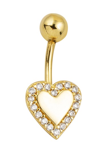 Kalp Model Altın Göbek Piercing 14 Ayar Sarı