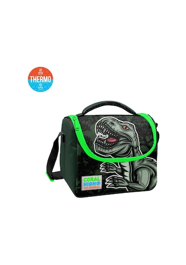 Coral High Kids Koyu Yeşil Siyah Dinozor Desenli Thermo Beslenme Çantası 11725