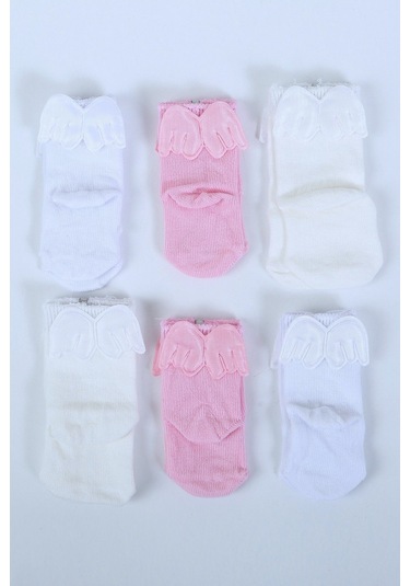 Pamuklu 6'lı Yenidoğan Melek Kanatlı Bebek Çorap Pembe