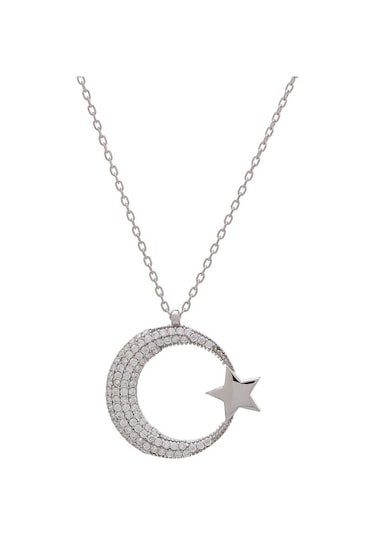 Ayyıldız Zirkon Taşlı Model 925 Ayar Gümüş Kadın Kolye Gümüş