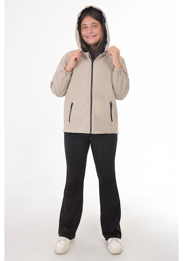 Kız Çocuk Taş İçi Astarlı Su Ve Rüzgar Geçirmez Kapüşonlu Çift Fermuarlı Cepli Yağmurluk Taş
